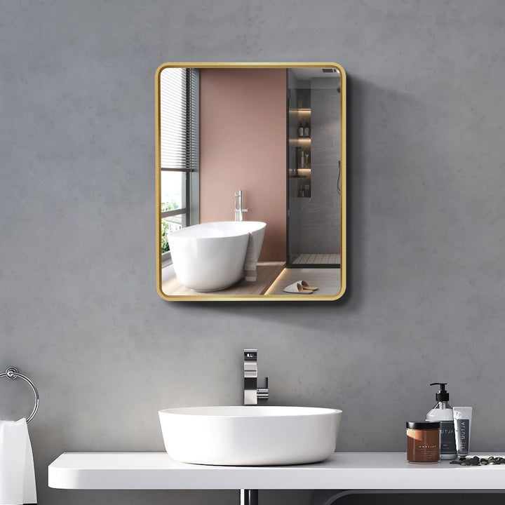 24x30 inch Gold Metal Framed Wall mount or Recessed Bathroom Medicine Cabinet with Mirror