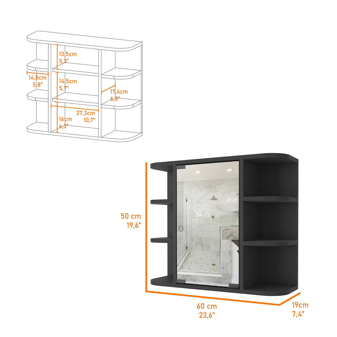 Valdez Medicine Cabinet With Six Shelves, Mirror Cabinet