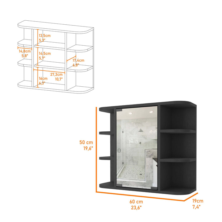 Valdez Medicine Cabinet With Six Shelves, Mirror Cabinet