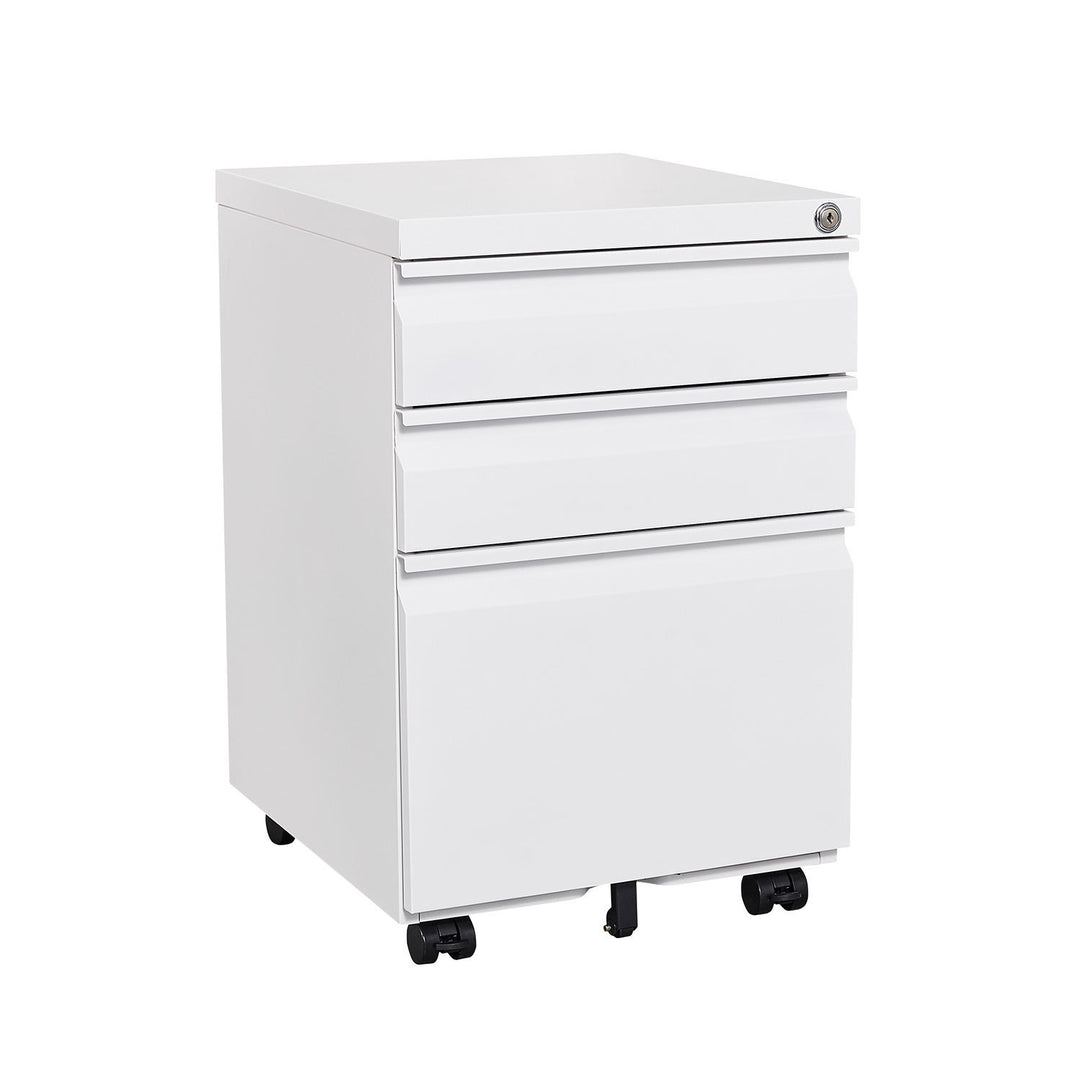 3-Drawer Mobile File Cabinet with Lock, Office Storage Filing Cabinet for Legal/Letter Size, Pre-Assembled Metal File Cabinet Except Wheels Under Desk(White)