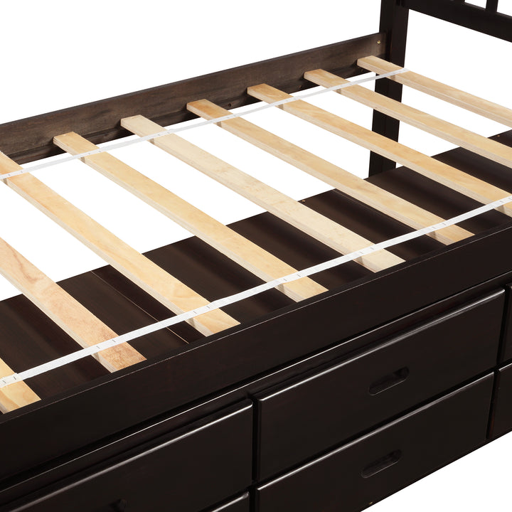 Orisfur. Twin Size Platform Storage Bed Solid Wood Bed with 6 Drawers