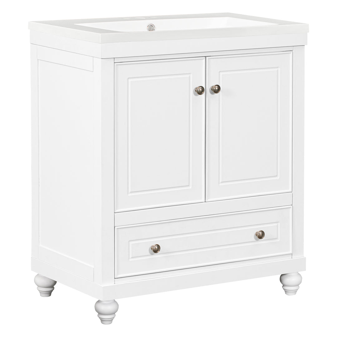 30" Bathroom Vanity with Sink, Combo, Cabinet with Doors and Drawer, Solid Frame and MDF Board, White