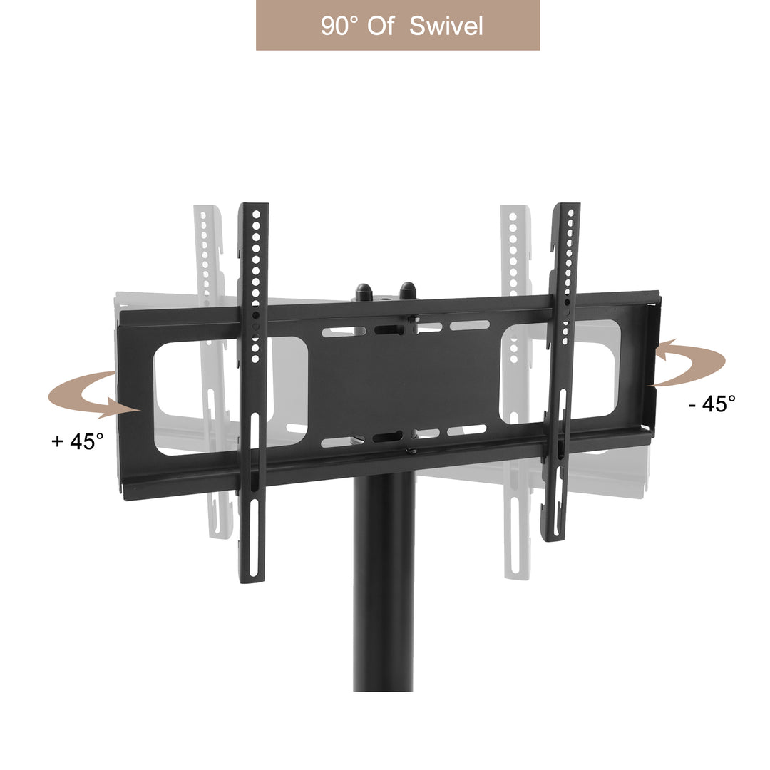 Height and Angle Adjustable Multi-Function Tempered Glass Metal Frame Floor With Lockable Wheels Mobile TV Stand, LCD/Plasma TV bracket  2 Tier Tempered Glass Shelves For Multiple Media Devices