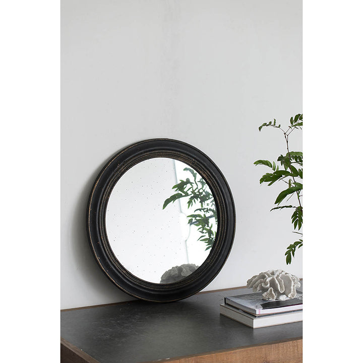 23.5" Circle Wall Mirror with Wooden Black Frame, Antique Classic Accent Mirror, for Living Room, Foyer, Bathroom, Office