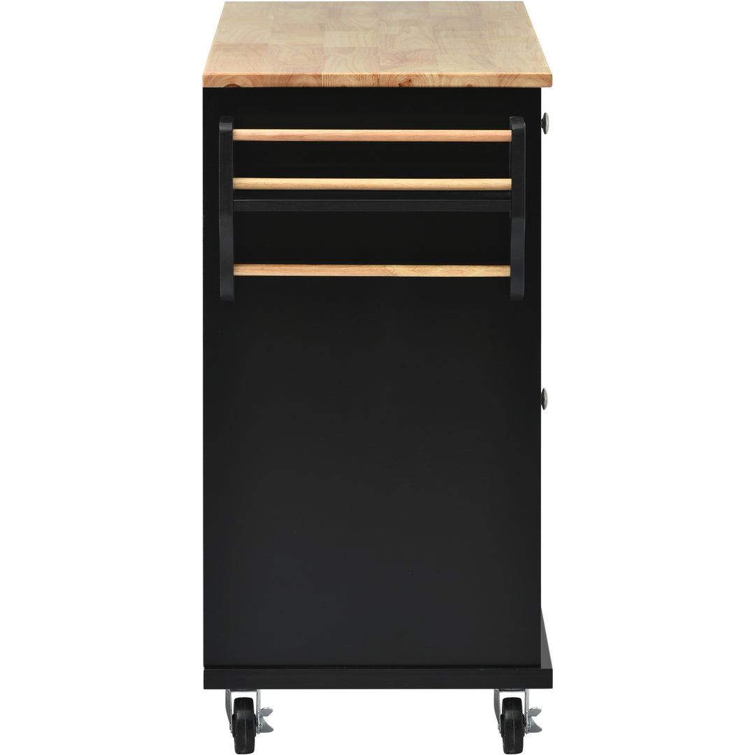 Kitchen cart with Rubber wood desktop rolling mobile kitchen island with storage and 5 draws 53 Inch length (Black)