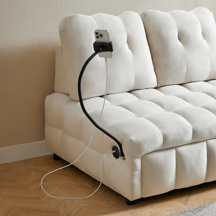 Modern sofa velvet pull-out bed,Independently removable backrest,  have USB port  and swivel phone stand ,beige