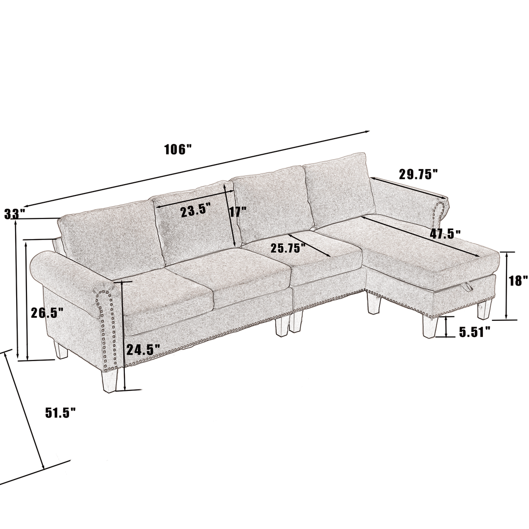 [NEW ARRIVED]   [VIDEO PROVIDED]Convertible Sectional Sofa with Storage,L-shaped sofa,Four-seater sofa,Modern Linen Fabric Sectional Couches for Living Room,Gray