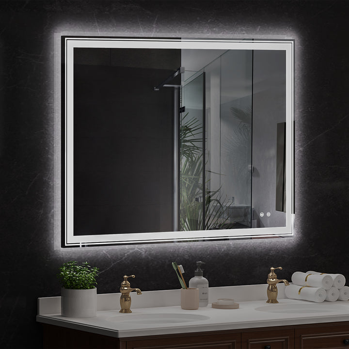 48×36 inch LED-Lit bathroom mirror, wall mounted anti-fog memory Adjustable Brightness front and back light Rectangular Vanity mirror