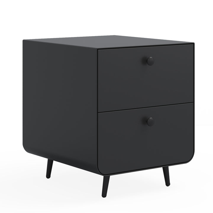 Modern Night Stand Storage Cabinet for Living Room Bedroom, Steel Cabinet with 2 Drawers,Bedside Furniture, Circular Handle