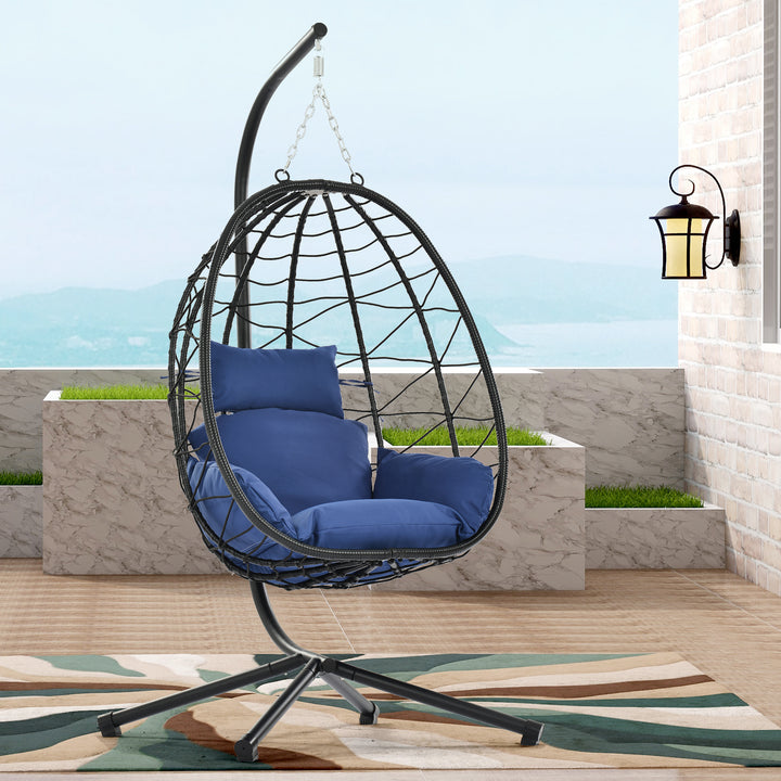 Egg Chair with Stand Indoor Outdoor Swing Chair Patio Wicker Hanging Egg Chair Hanging Basket Chair Hammock Chair with Stand for Bedroom Living Room Balcony