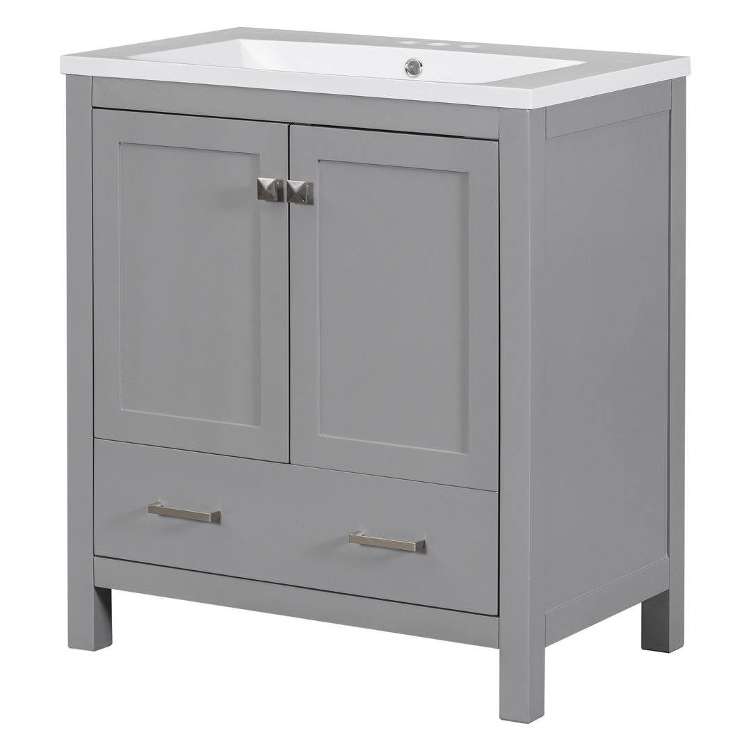 30" Grey Bathroom Vanity with Single Sink, Combo Cabinet Undermount Sink, Bathroom Storage Cabinet with 2 Doors and a Drawer, Soft Closing, Multifunctional Storage, Solid Wood Frame