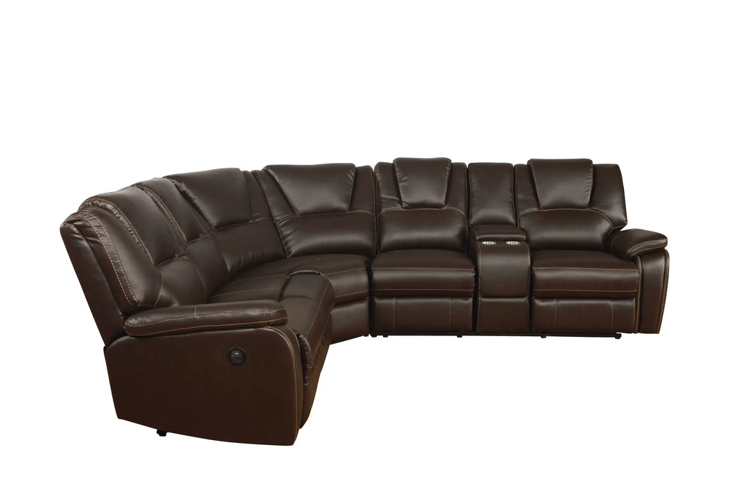 Hong Kong Power Reclining Sectional made with Faux Leather in Brown