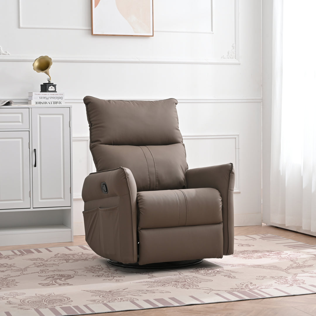 Rocking Recliner Chair,360 Degree Swivel Nursery Rocking Chair,Glider Chair,Modern Small Rocking Swivel Recliner Chair for Bedroom,Living Room Chair Home Theater Seat,Side Pocket(Brown)