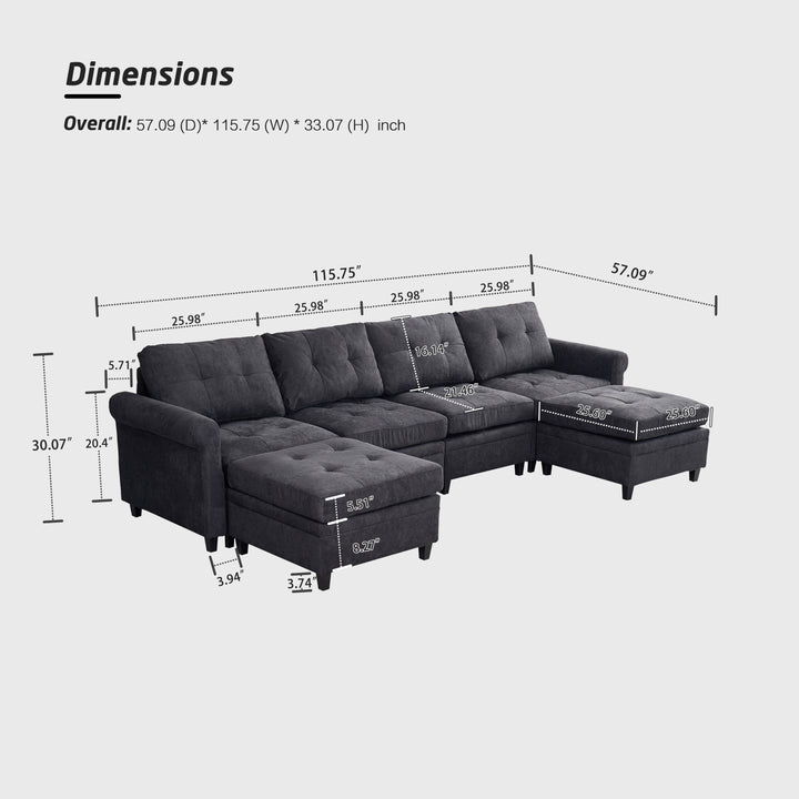 U Shaped Sectional Couch Convertible Sectional Couch with Double Chaise 4 Seat Sectional Sofa for Living Room