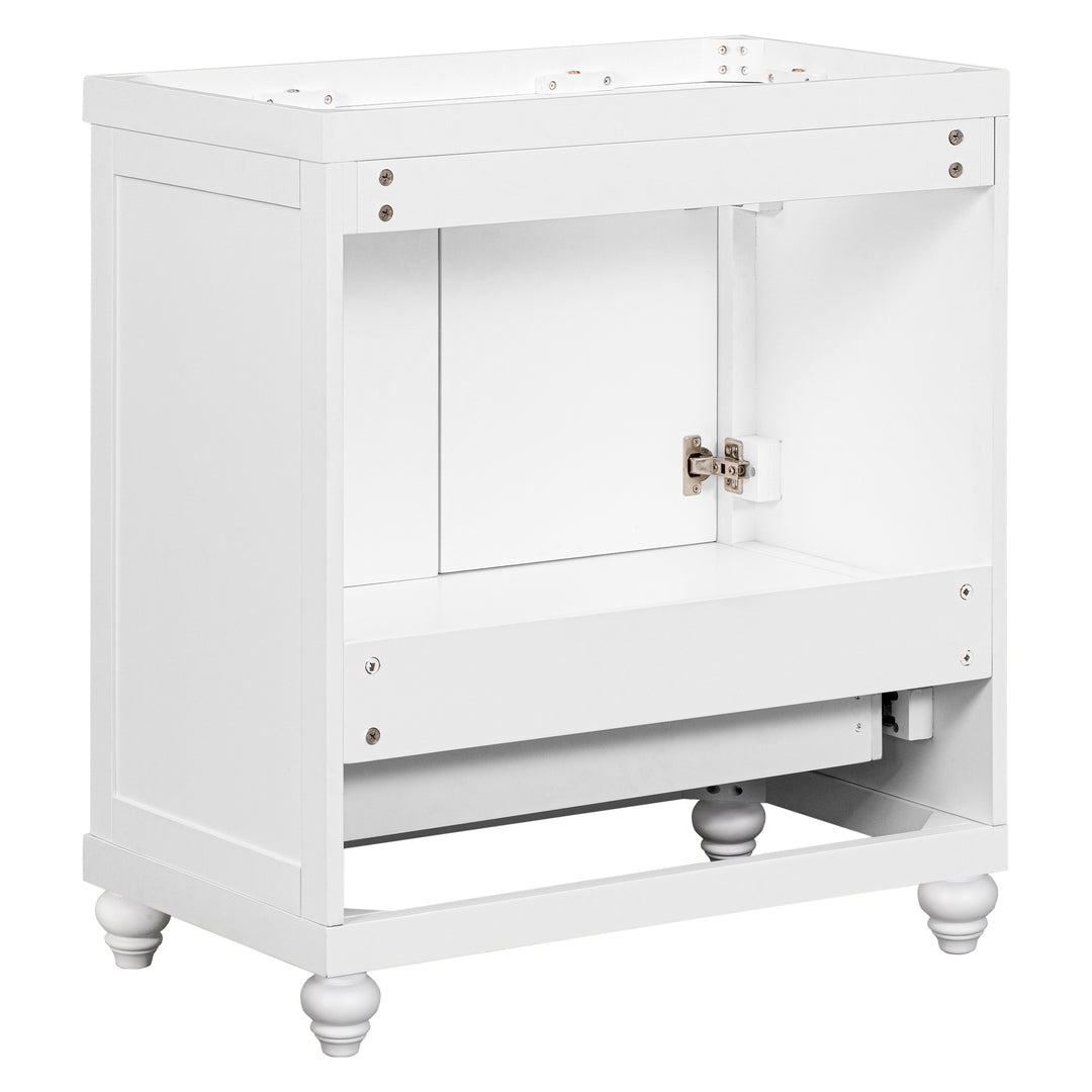 30" Bathroom Vanity without Sink, Base Only, Cabinet with Doors and Drawer, Solid Frame and MDF Board, White