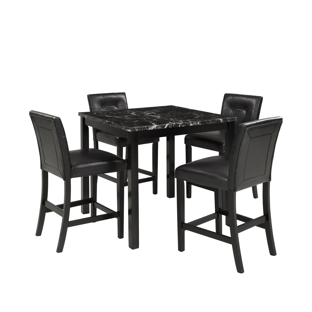 TOPMAX 5-Piece Kitchen Table Set Faux Marble Top Counter Height Dining Table Set with 4 PU Leather-Upholstered Chairs, Black