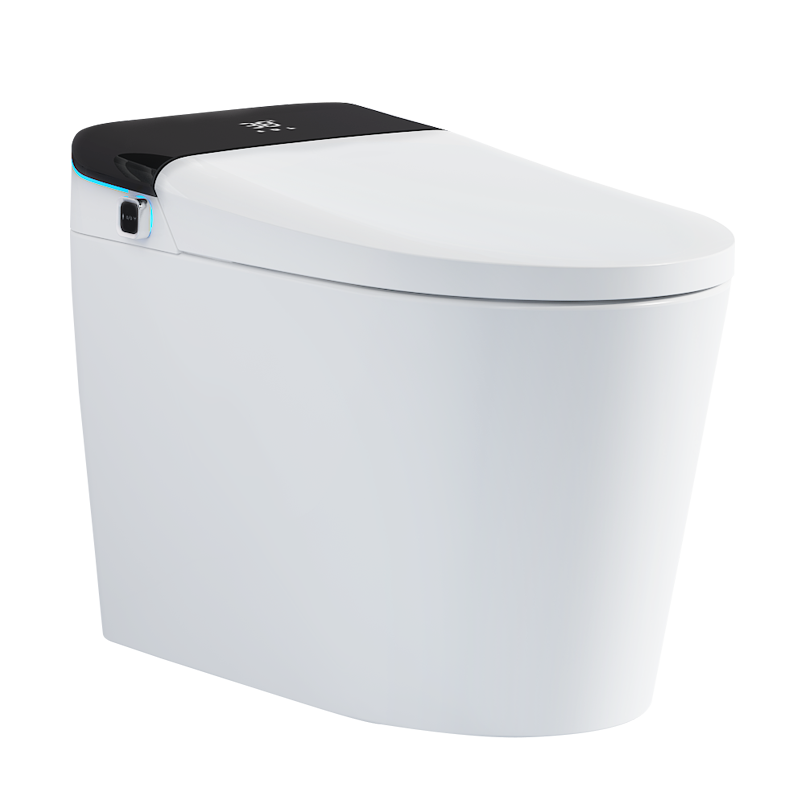 Smart toilet with auto flush, foot sensor flush, heated seat, warm water, warm air drying, remote Control