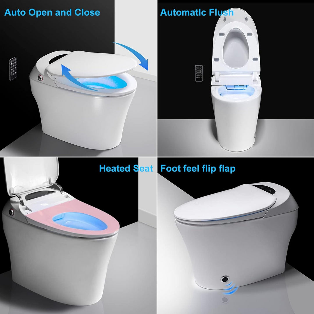 Smart Toilet, Auto Flush, Heated Integrated Advance Bidet and Soft Closing Seat, Massage Washing, Open & Close, Multi Function Remote Temperature Control