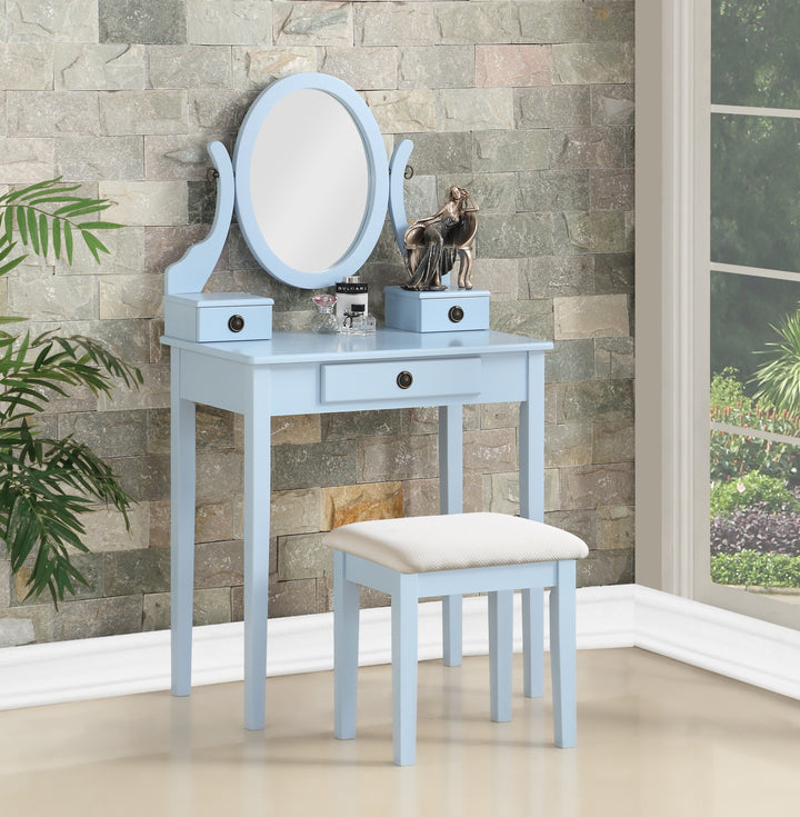 Moniys Wood Moniya Makeup Vanity Table and Stool Set, Blue