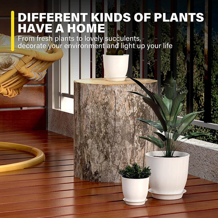 iPower Plastic Planter Pots 5 PCS Set 4.5-7.1 Inch Plant Pot Indoor Modern Decorative Nursery with Drainage Holes and Tray for All House Plants, Succulents, Flowers, Cactus or Seedling, White