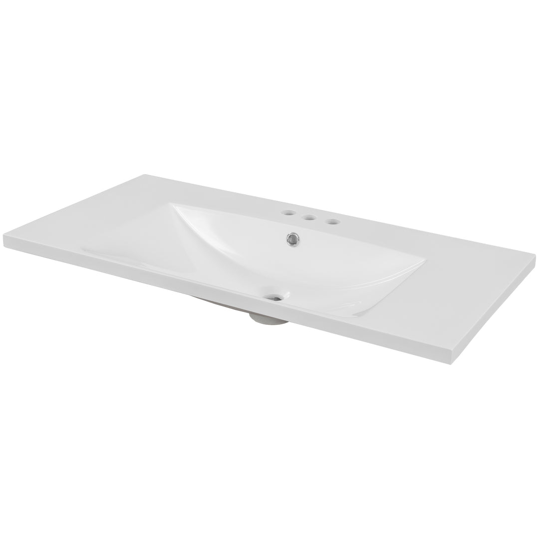 36" Single Bathroom Vanity Top with White Basin, 3-Faucet Holes, Ceramic, White