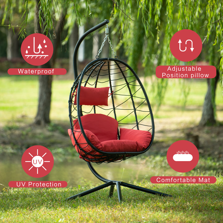 Egg Chair with Stand Indoor Outdoor Swing Chair Patio Wicker Hanging Egg Chair Hanging Basket Chair Hammock Chair with Stand for Bedroom Living Room Balcony