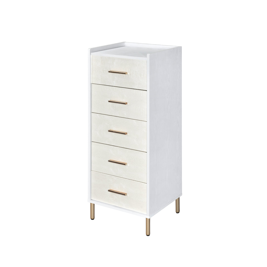 ACME Myles Jewelry Armoire, White, Champagne & Gold Finish AC01168