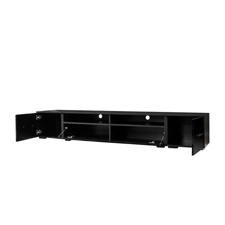 ON-TREND Extended, Minimalist Design TV stand with Color Changing LED Lights, Modern Universal Entertainment Center, High Gloss TV Cabinet for 90+ inch TV, Black