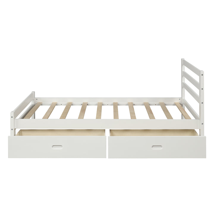 Wood platform bed with two drawers, full (white)