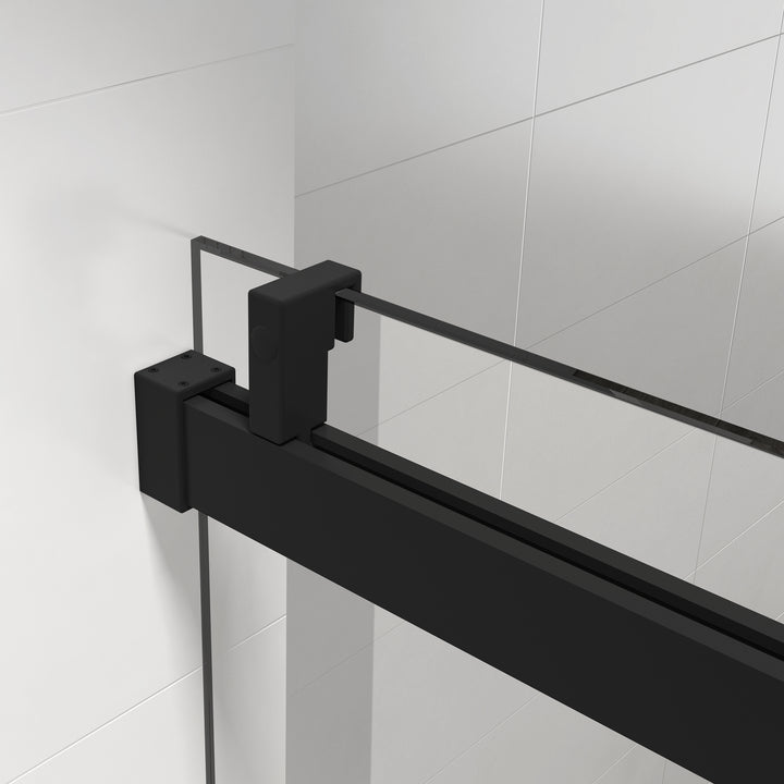 72*76" Single Sliding Frameless Shower Door Matte Black With Buffer