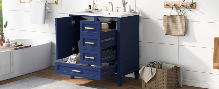 30" Bathroom Vanity , Modern Bathroom Cabinet with Sink Combo Set, Bathroom Storage Cabinet with a Soft Closing Door and 3 Drawers, Solid Wood Frame(Blue)