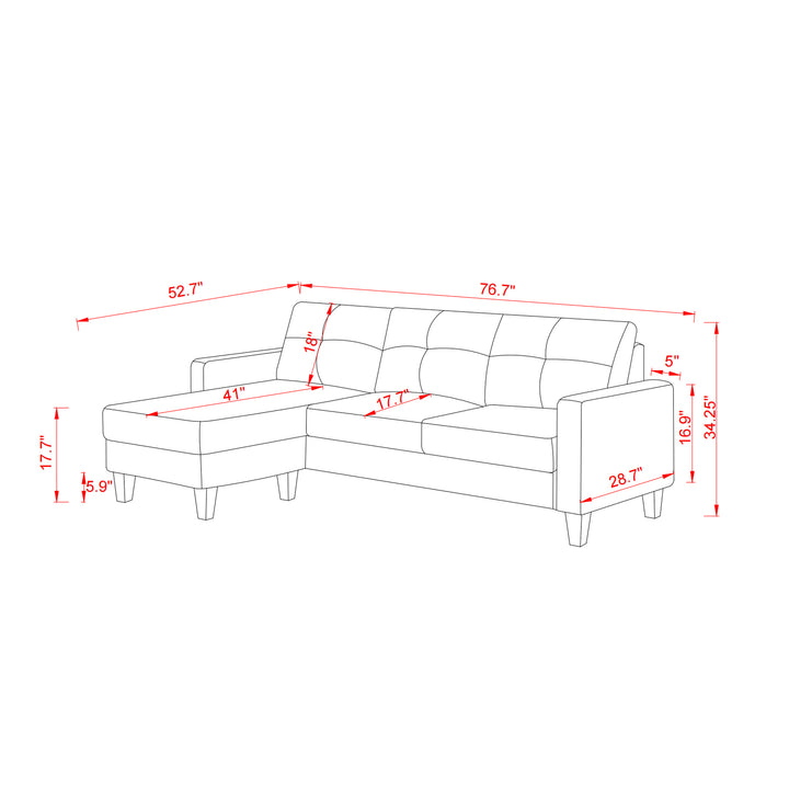 Living Room Furniture with Polyestr Fabric L Shape Couch Corner Sofa for Small Space Grey