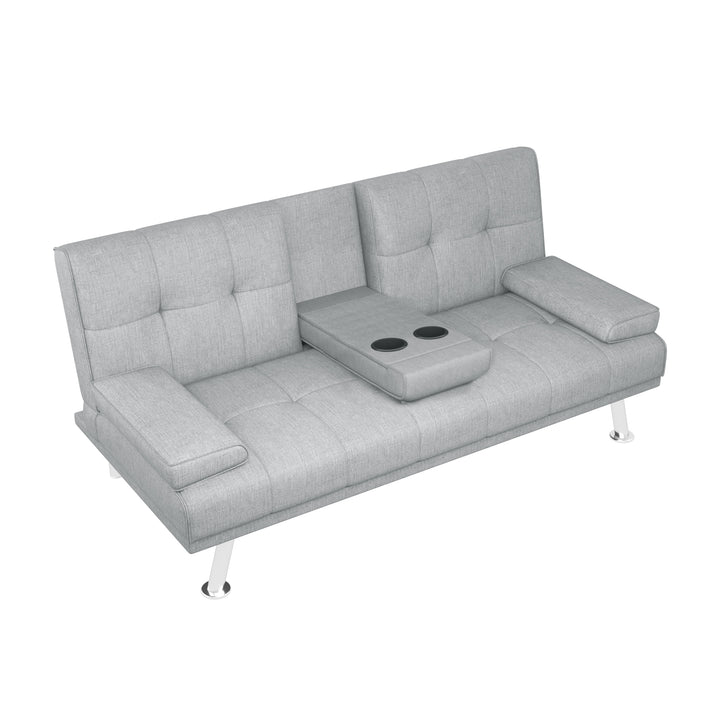 LIGHT GREY FOLDABLE SOFA BED WITH CUP HOLDER