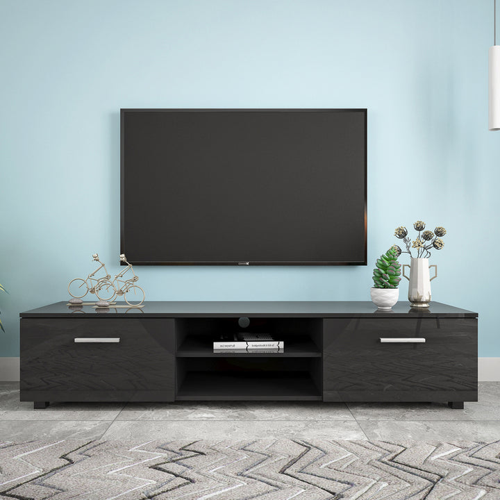 Black TV Stand for 70 Inch TV Stands, Media Console Entertainment Center Television Table, 2 Storage Cabinet with Open Shelves for Living Room Bedroom