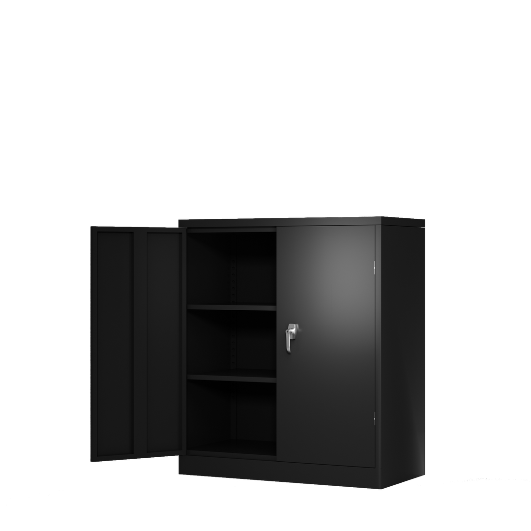 Metal Storage Cabinet with 2 Doors and 2 Shelves, Lockable Steel Storage Cabinet for Office, Garage, Warehouse