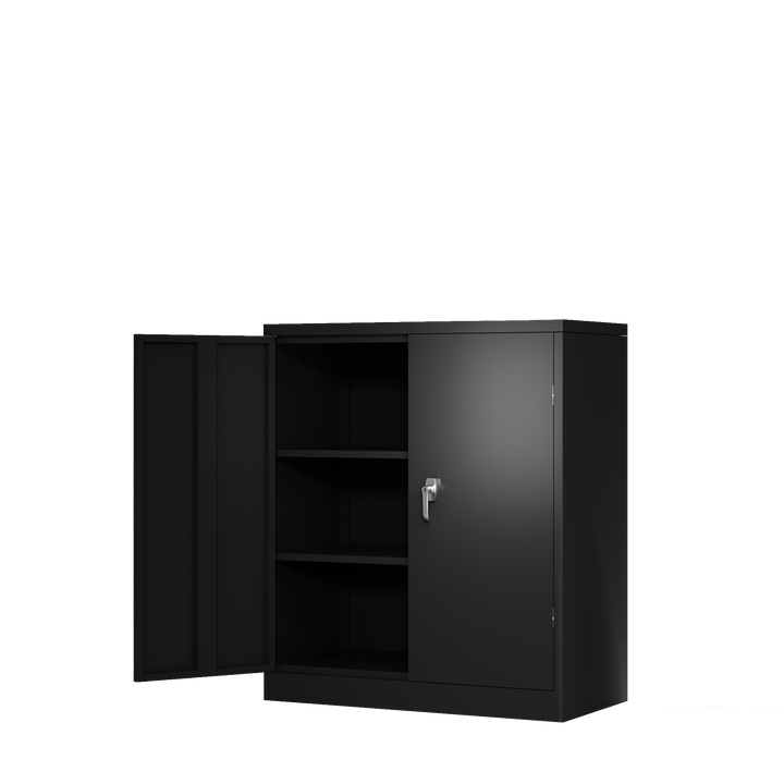 Metal Storage Cabinet with 2 Doors and 2 Shelves, Lockable Steel Storage Cabinet for Office, Garage, Warehouse