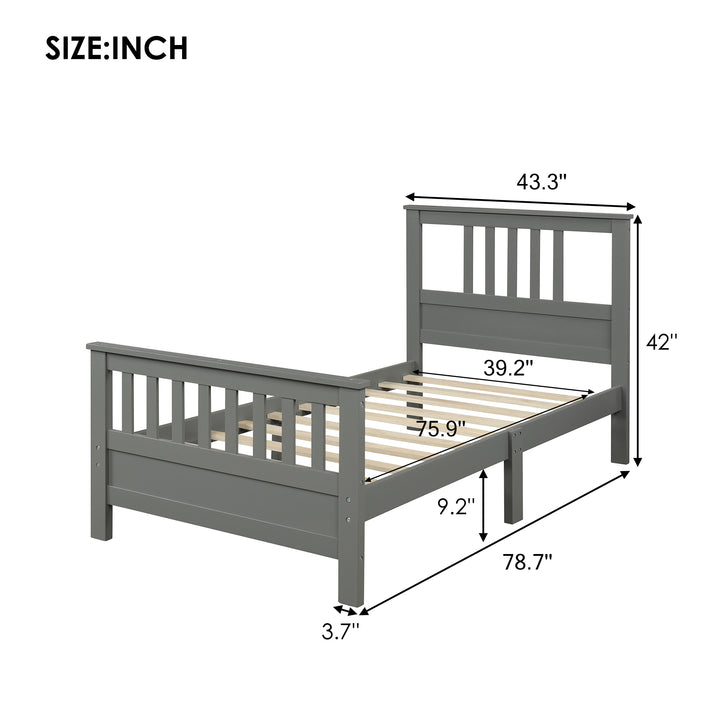 Wood Platform Bed with Headboard and Footboard, Twin (Gray)