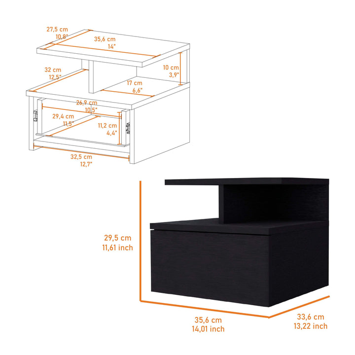 Augusta Floating Nightstand with 2-Tier Shelf and 1-Drawer