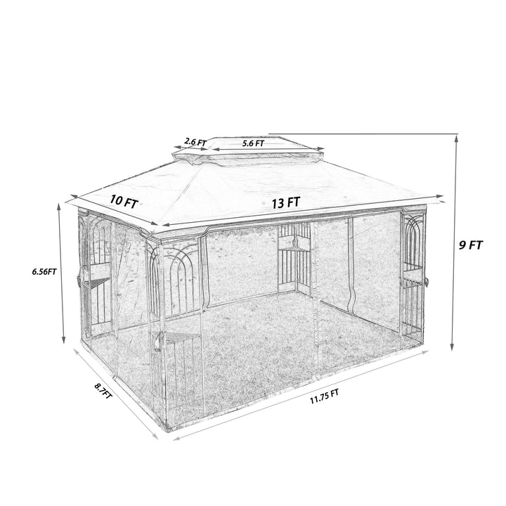 13x10 Outdoor Patio Gazebo Canopy Tent With Ventilated Double Roof And Mosquito net(Detachable Mesh Screen On All Sides),Suitable for Lawn, Garden, Backyard and Deck,Brown Top