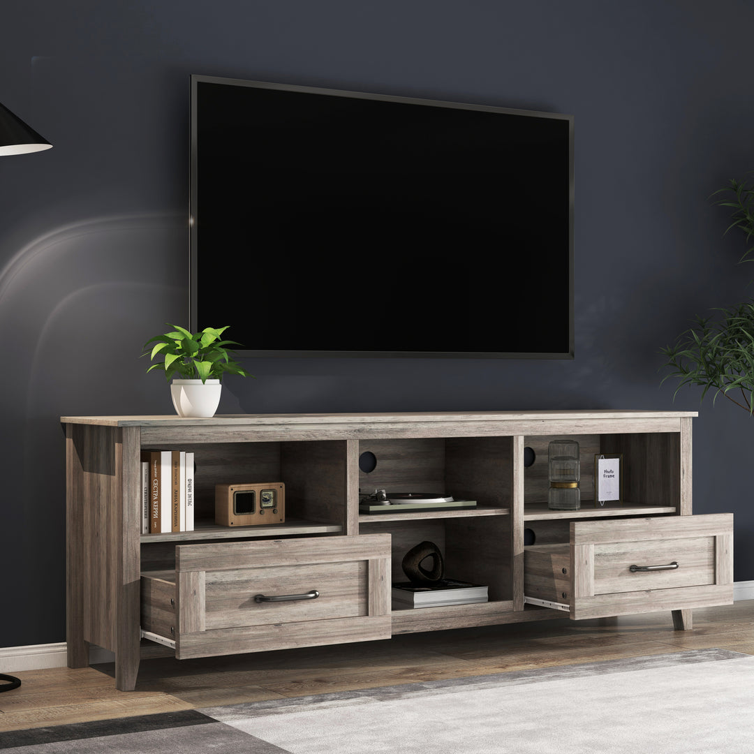 70.08 Inch Length TV Stand for Living Room and Bedroom, with 2 Drawers and 4 High-Capacity Storage Compartment, Grey Walnut