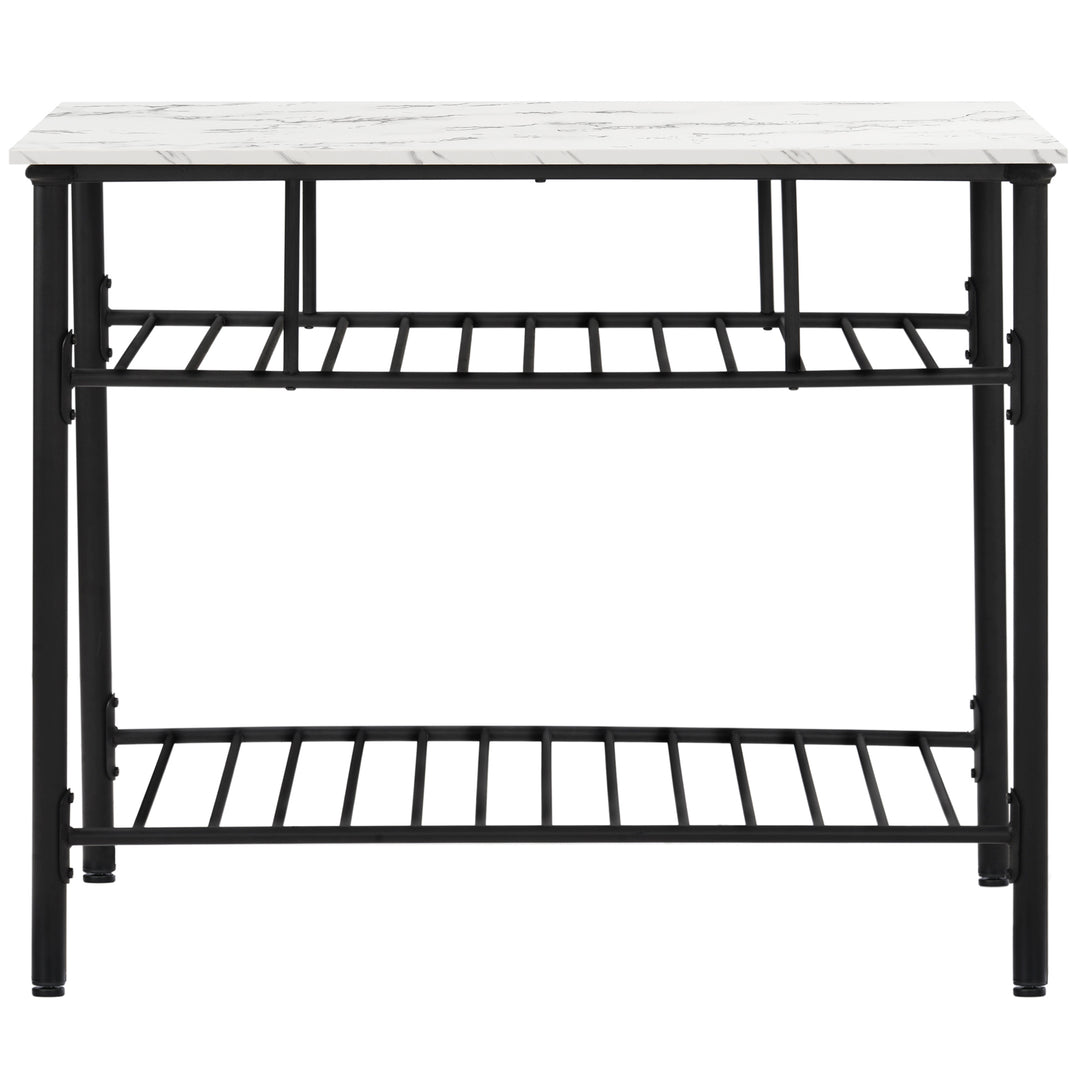 TOPMAX Rustic Farmhouse Counter Height Dining Kitchen Kitchen Island Prep Table, Kitchen Storage Rack with Worktop and 2 Shelves,Faux-Marble, White