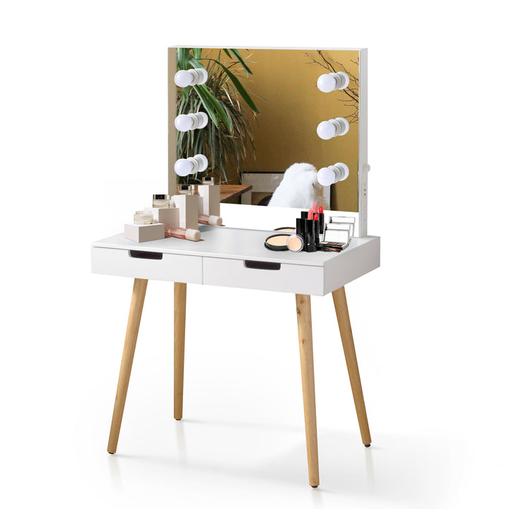 Wooden Vanity Table Makeup Dressing Desk with LED Light,White