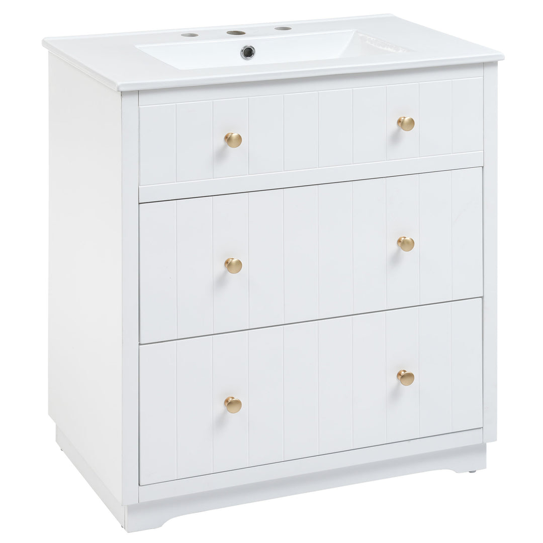 [Video]30-Inch Modern White Bathroom Vanity Cabinet with two drawers