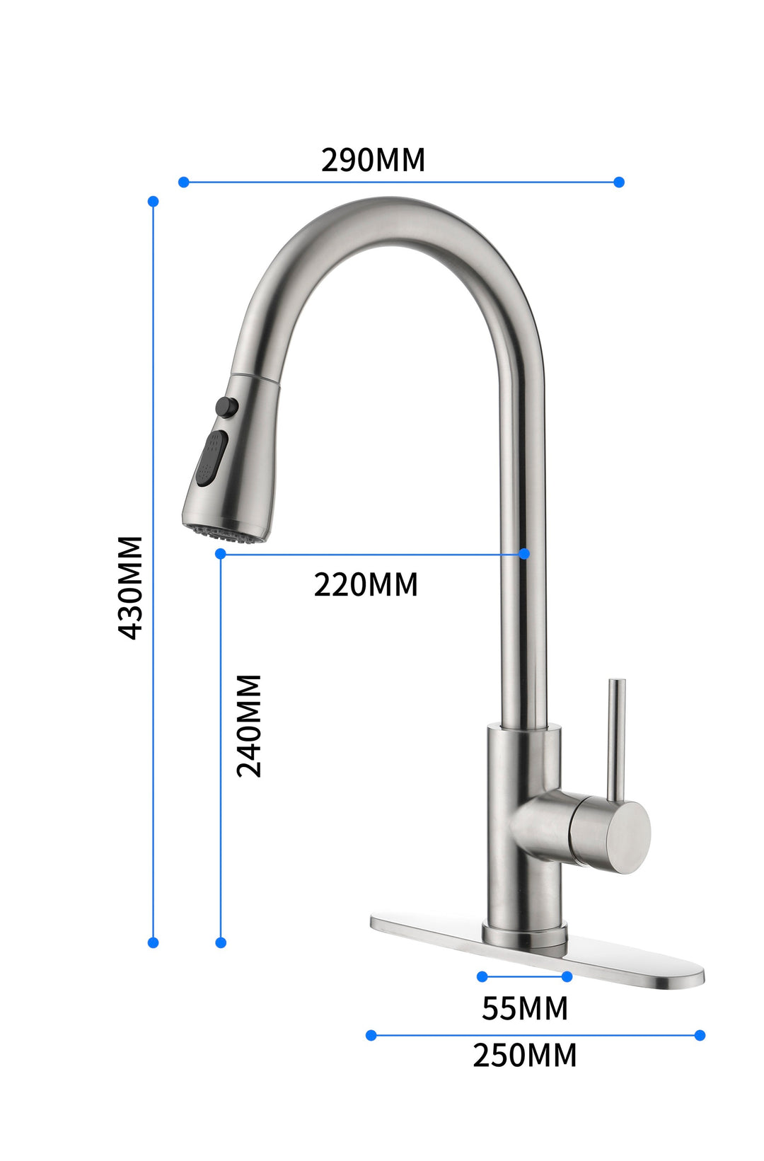 Single Handle High Arc Brushed Nickel Pull Out Kitchen Faucet,Single Level Stainless Steel Kitchen Sink Faucets with Pull Down Sprayer