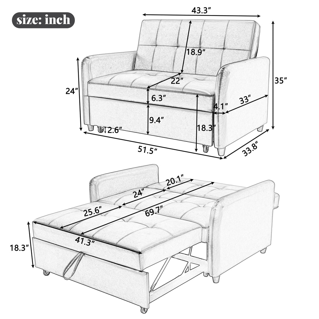 Orisfur. 51" Convertible Sleeper Bed, Adjustable Oversized Armchair  with Dual USB Ports for Small Space