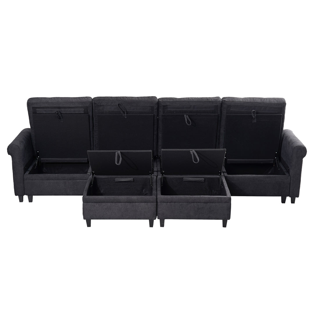 U Shaped Sectional Couch Convertible Sectional Couch with Double Chaise 4 Seat Sectional Sofa for Living Room