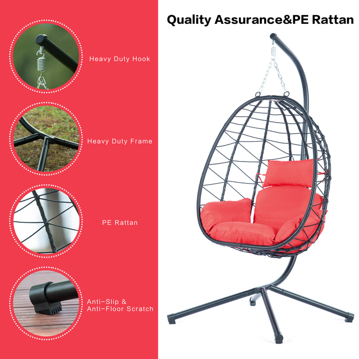 Egg Chair with Stand Indoor Outdoor Swing Chair Patio Wicker Hanging Egg Chair Hanging Basket Chair Hammock Chair with Stand for Bedroom Living Room Balcony