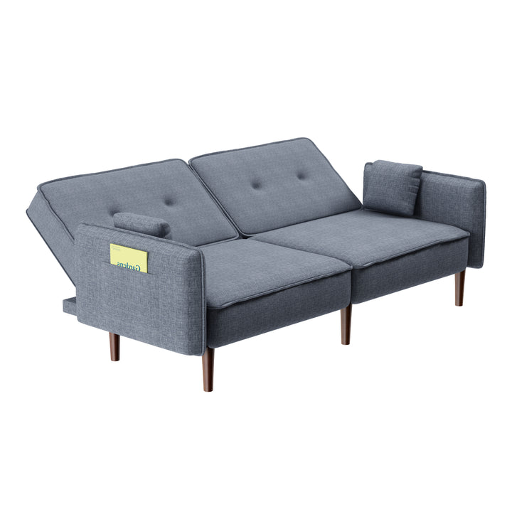 Futon Sofa bed with Solid Wood Leg in Grey Fabric