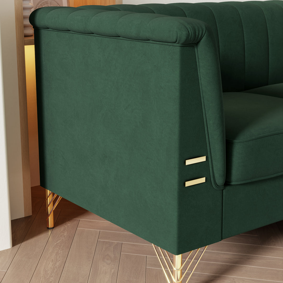 FX-P82-GR(sofa)-82.67'' W Velvet Sofa, Mid-Century Sofa Furniture Chesterfield Couch for Living Room (Sofa, Green)