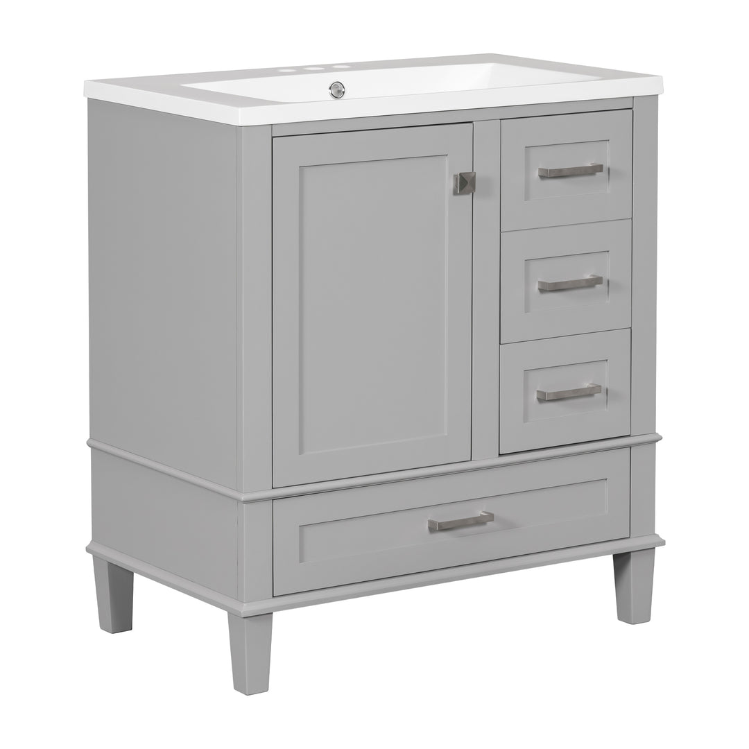 30" Bathroom Vanity , Modern Bathroom Cabinet with Sink Combo Set, Bathroom Storage Cabinet with a Soft Closing Door and 3 Drawers, Solid Wood Frame(Grey)